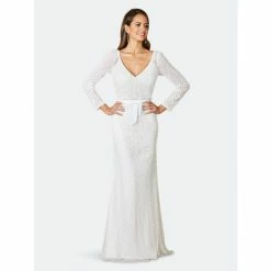 Lara 51069- Long Sleeve Beaded Bridal Gown Dresses Ivory