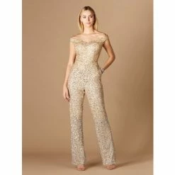 Lara Beaded Bridal Off Shoulder Jumpsuit - Gold/Silver Jumpsuits & Rompers