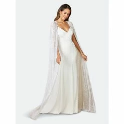 Lara 51066- Long , Flowing Beaded Cape Dresses Ivory