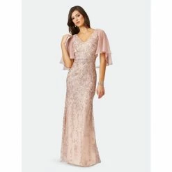 Lara 29465 - Mermaid Lace Gown With Fluttering Sleeves Dresses Dusty Rose