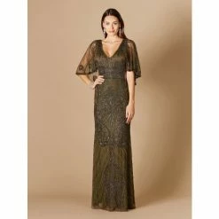 Lara Cape Sleeve V-Neck Beaded Gown Dresses Black