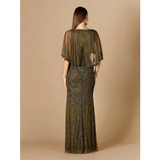 Lara Cape Sleeve V-Neck Beaded Gown Dresses Black - Image 2