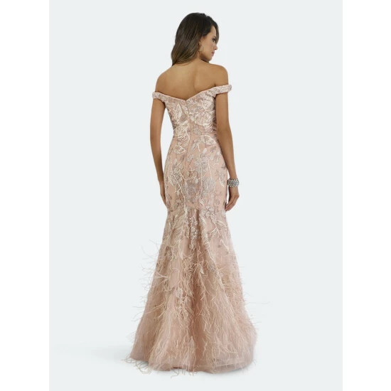Lara 29632 - Mermaid Off Shoulder Dress With Feathers Dresses Blush - Image 2