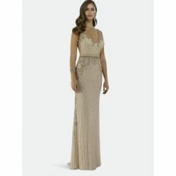 Lara 29535 - Beaded V-Neck Dress Dresses Champagne