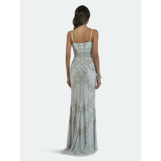 Lara 29904 - Body Con V-neck Beaded Dress Dresses Darkblue - Image 3