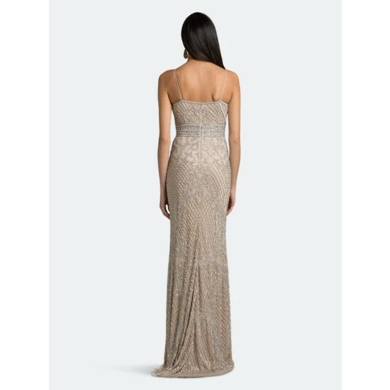 Lara 29904 - Body Con V-neck Beaded Dress Dresses Darkblue - Image 4