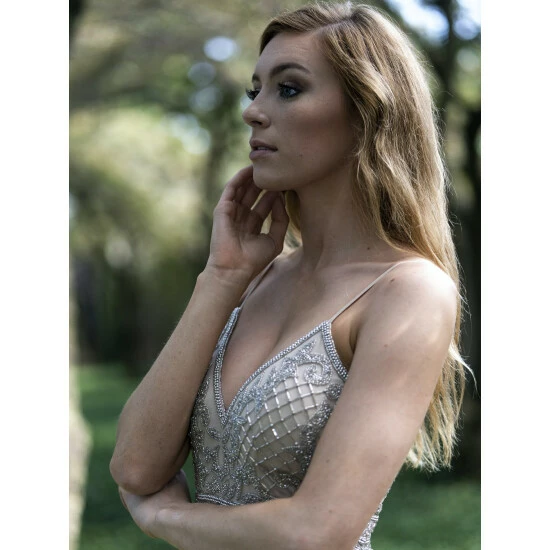 Lara 29904 - Body Con V-neck Beaded Dress Dresses Darkblue - Image 8