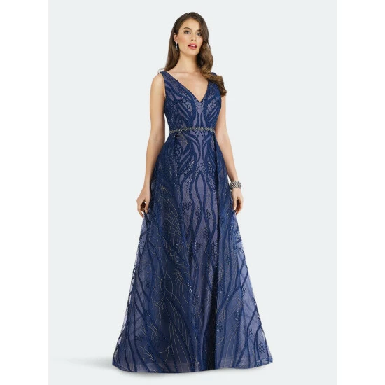 Lara 29637 - Navy Dress With An Overskirt Dresses
