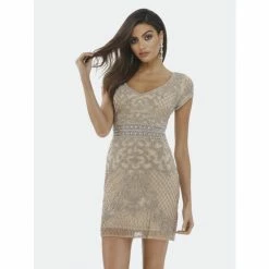 Lara 29571 - Embellished Short Dress Dresses Nude/silver