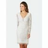 Lara 51052 - Long Sleeve Beaded Cocktail Dress Dresses Ivory