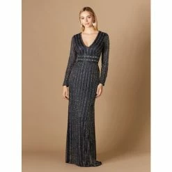 Lara 29343 - Long Sleeve Beaded Gown Dresses Navy