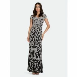 Lara 29901 - Black And White Beaded Pattern Long Dress Dresses Black/white