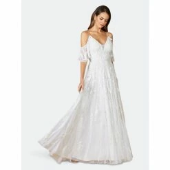 Lara 51064- Beaded A-line Gown With Flutter Sleeves Dresses Ivory