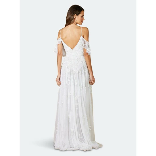 Lara 51064- Beaded A-line Gown With Flutter Sleeves Dresses Ivory - Image 2