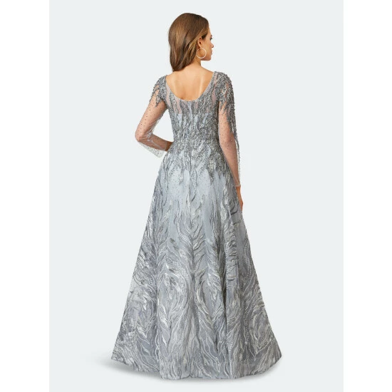 Lara 29469 - Long Sleeve Lace Ballgown Dresses Grey - Image 2