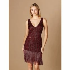Lara Beaded Fringe Cocktail Dress Dresses Wine
