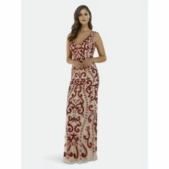 Lara 29536 - Nude/Red Beaded Pattern Dress Dresses