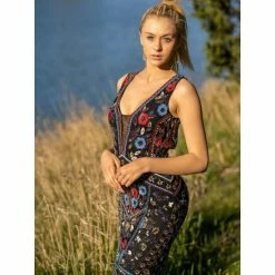 Lara 29529 - Black Multi Color Embellished Dress Dresses Black/multi