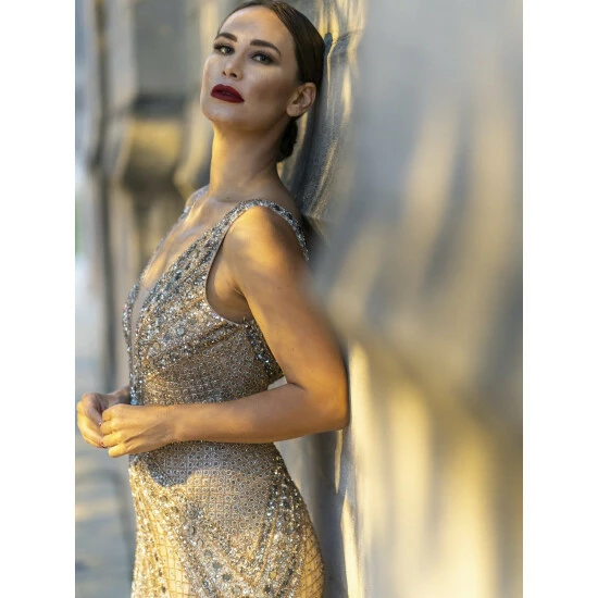 Lara 29499 - Embellished Long Dress With Thigh High Slit Dresses Nude - Image 6