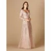 Lara 29326 - Long Sleeve V-Neck Lace Gown Dresses Blush