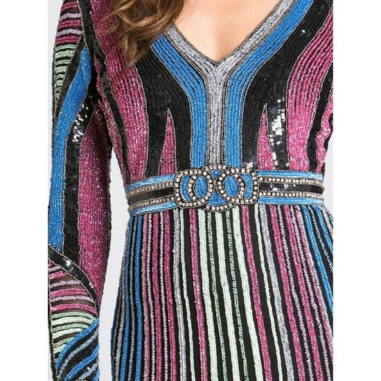 Lara 33541 - Multi Colored Sequin Long Dress Dresses Black/multi - Image 3