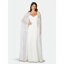 Lara 51101- Long Flowing Beaded Cape Sweatshirts & Sweaters Ivory
