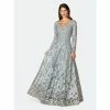 Lara 29476- Long Sleeve Lace Ballgown With V-Neckline Dresses Slate