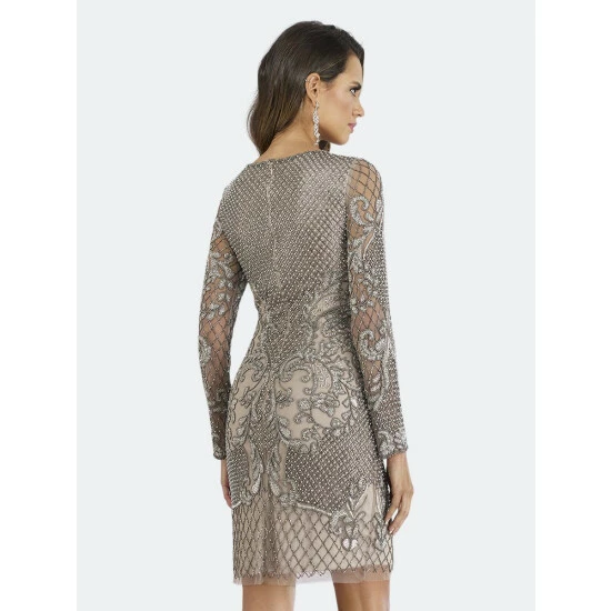 Lara Long Sleeve Beaded Cocktail Dress - Grey/Navy/Rose Gold Dresses - Image 2