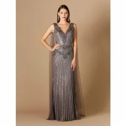 Lara Embellished Gown With Cape Dresses Grey