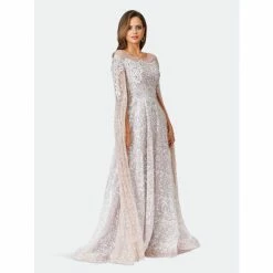 Lara Lace Gown With Dramatic Cape Sleeves Dresses Powder Pink