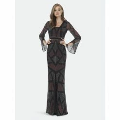 Lara 29572 - Bell Sleeves Long Beaded Dress Dresses Black/multi