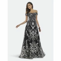 Lara 29795 - Black Off Shoulder Lace Ballgown Dresses Black/white
