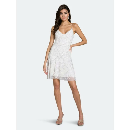 Lara 29989 Beaded, A-line, Mini Dress Dresses Ivory