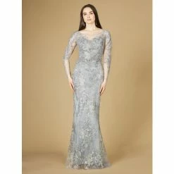 Lara High Neck Long Sleeve Fitted Lace Gown Dresses Thistle