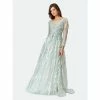 Lara 29472 - Long Sleeve Lace Ballgown With Illusion V-Neck Dresses Sage