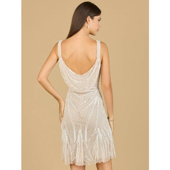 Lara Cowl Back Ivory Beaded Cocktail Dress Dresses Ivory/nude - Image 2