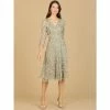 Lara Flowing, 3D Embroidered Midi Dress With Sleeves Dresses Olive