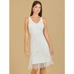 Lara Beaded Fringe Cocktail Dress - Ivory Dresses