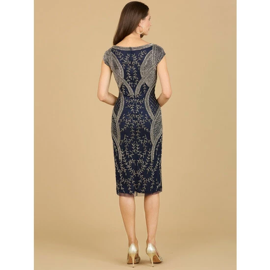 Lara Cap Sleeve Midi Gown With High Neckline Dresses Navy - Image 2