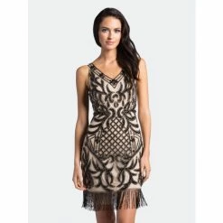 Lara 29984 Mesh Sleeveless V-neck Dress Dresses Nude/black