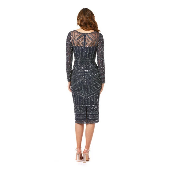 Lara Long Sleeve Midi Dress With V-Neckline - Navy Dresses - Image 2