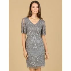 Lara Beaded Cocktail Dress With Short Sleeves Dresses Amethyst