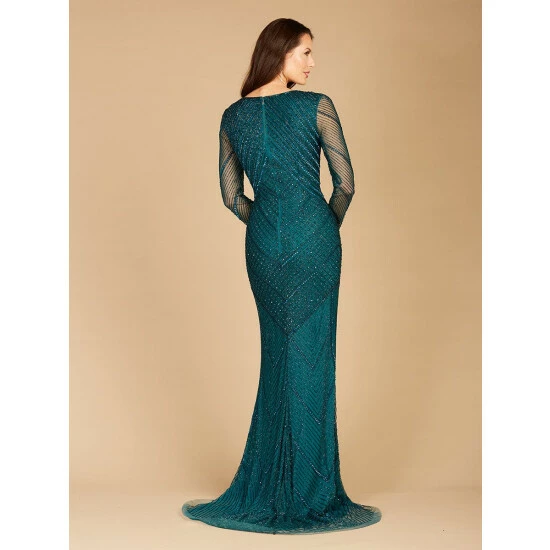 Lara Long Sleeve Beaded Dress With Sheer Sleeves Dresses Teal - Image 2