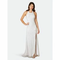 Lara 51039 - Beautiful Front High Slit Bridal Gown Dresses White