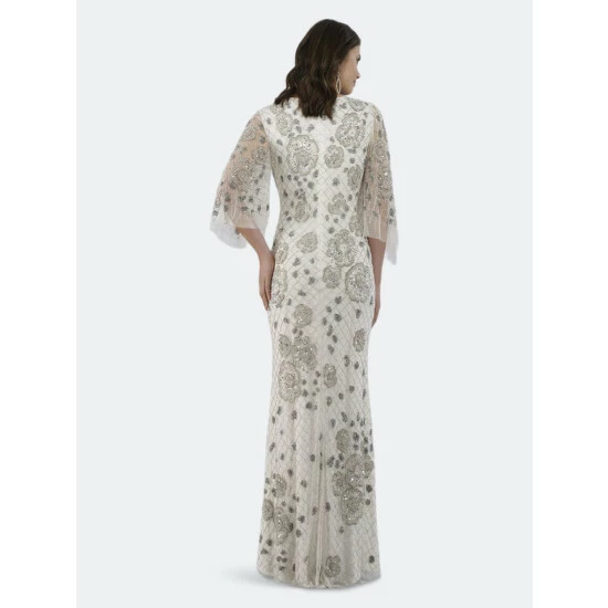 Lara 51020 - Sequin Cape Sleeve White Gown Dresses - Image 2