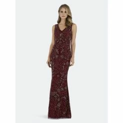 Lara 29818 - Strap Sleeveless Beaded Long Dress Dresses Wine