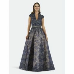 Lara 29678 - Navy V Neck Ball Gown Dresses