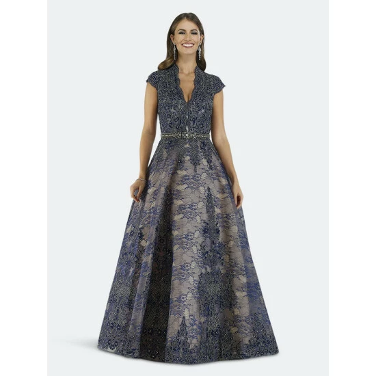 Lara 29678 - Navy V Neck Ball Gown Dresses