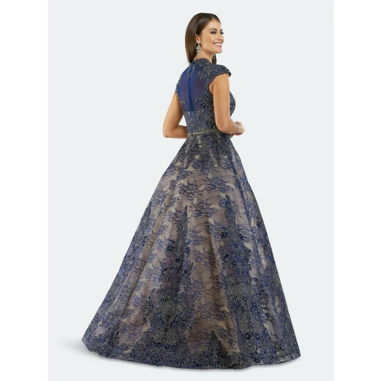 Lara 29678 - Navy V Neck Ball Gown Dresses - Image 2