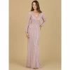 Lara Long Sleeve V-Neck Beaded Gown Dresses Dusty Rose